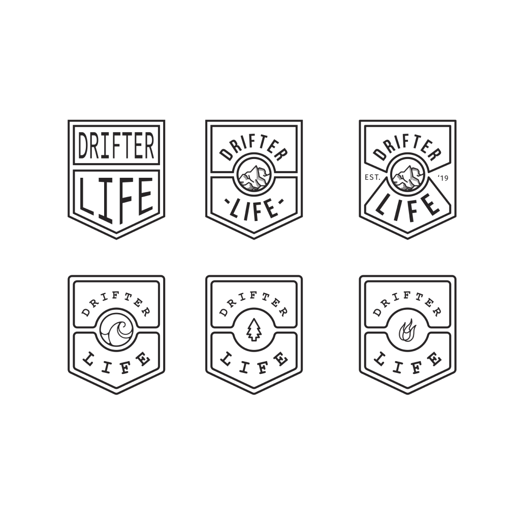 Drifter Life logo exploration, badges