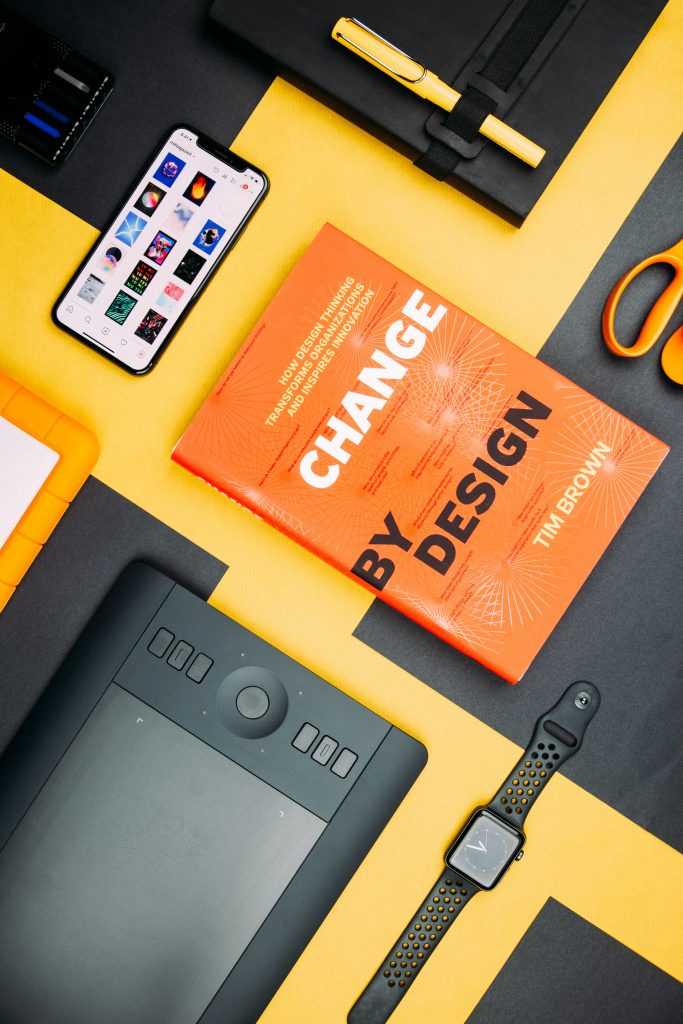 Image of the book, Change by Design on a yellow background. Part of the thinking design process